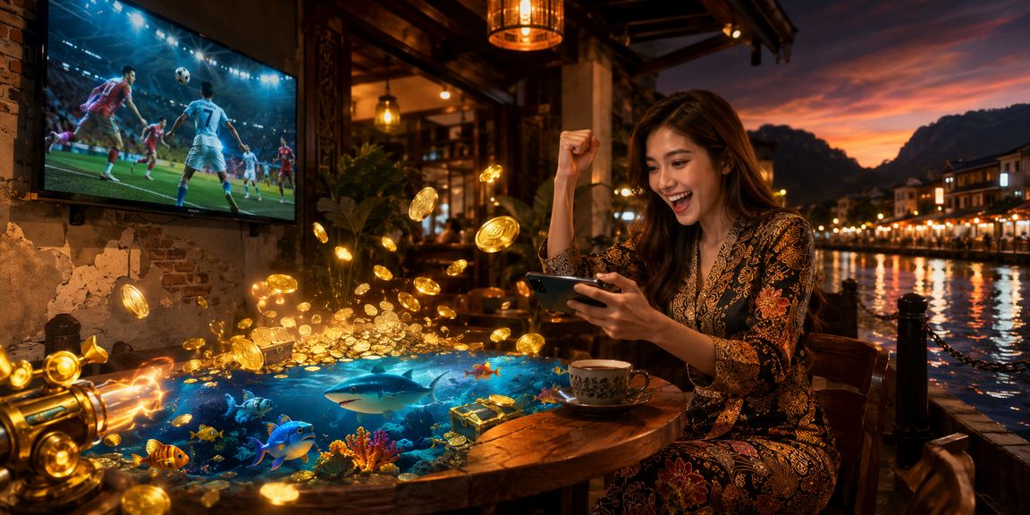 Permainan memancing Ipoh dengan latar belakang batik tradisional Malaysia